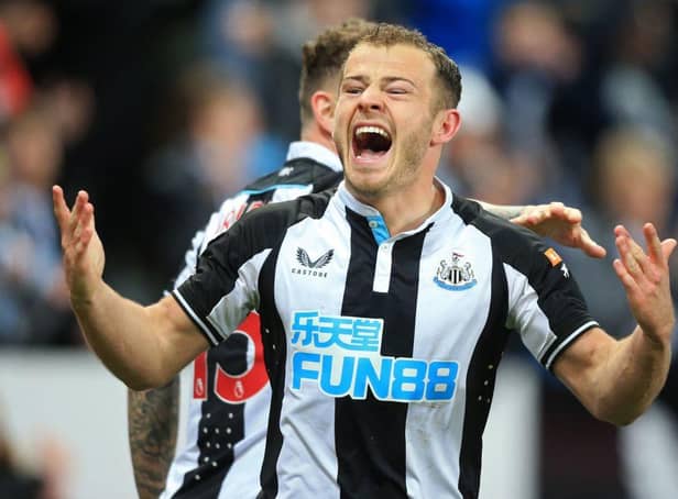 Ryan Fraser celebrates scoring his first Newcastle United goal of the season (Photo by LINDSEY PARNABY/AFP via Getty Images)