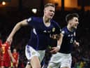 Scotland's Scott McTominay celebrates his second goal against Spain.