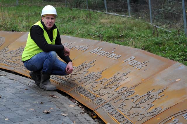Artist Andrew McKeown with his Bandstand installation, North Marine Park, South Shields - Lottery funded works.