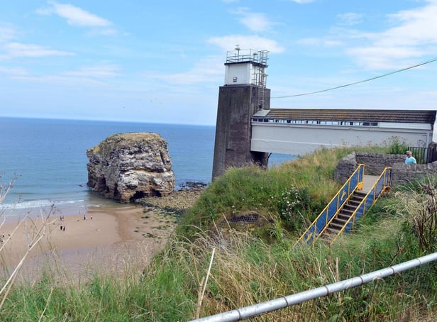 Clifftop view of The Grotto at Marsden, South Tyneside.