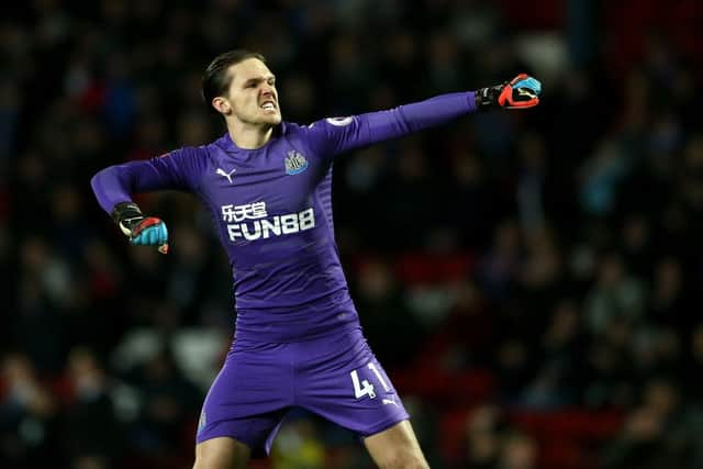 Freddie Woodman celebrates a Newcastle United FA Cup goal against Blackburn Rovers in January 2019.