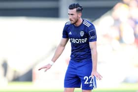 Jack Harrison of Leeds United reacts during the Pre-Season Friendly between Leeds United and Blackpool at LNER Community Stadium on July 07, 2022 in York, England. (Photo by George Wood/Getty Images)