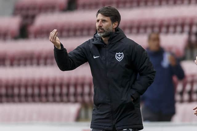 Portsmouth Manager Danny Cowley during the Sky Bet League One match between Wigan Athletic and Portsmouth at DW Stadium on April 5th 2021 in Wigan, England. (Photo by Daniel Chesterton/phcimages.com)