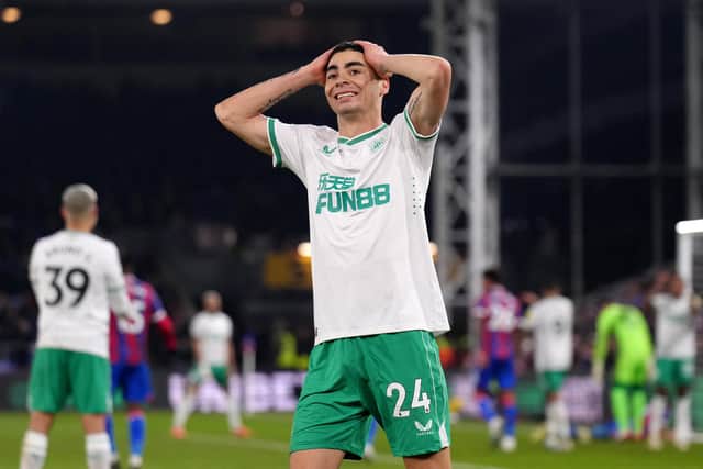 Newcastle United's Miguel Almiron reacts after a missed chance at Selhurst Park.
