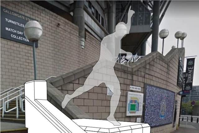 The new proposed location of the Alan Shearer statue outside St James' Park, next to the steps serving the Gallowgate West corner. Photo: Sketch Book Design.