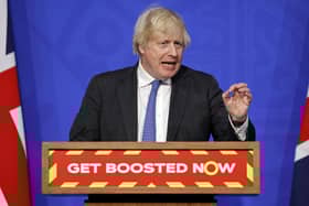Prime Minister Boris Johnson during a media briefing in Downing Street, London, on coronavirus (Covid-19). Picture date: Wednesday December 15, 2021.