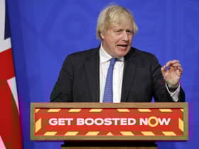 Prime Minister Boris Johnson during a media briefing in Downing Street, London, on coronavirus (Covid-19). Picture date: Wednesday December 15, 2021.