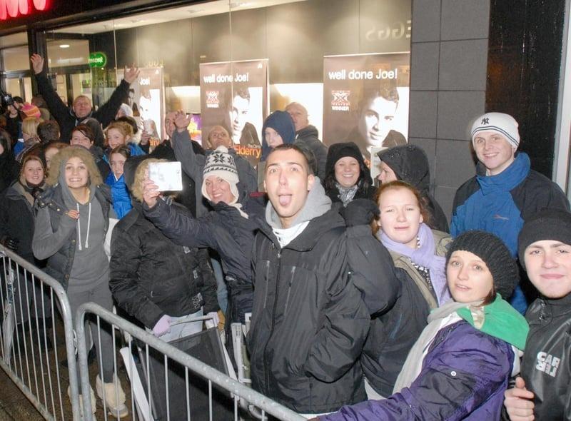 After his 2009 X Factor win, Joe McElderry returned to South Shields. Fans queued outside of HMV on King Street to meet him.