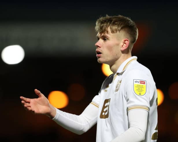 Lewis Cass of Port Vale in action during the Sky Bet League Two match between Port Vale and Hartlepool United at Vale Park on November 27, 2021 in Burslem, England. (Photo by Morgan Harlow/Getty Images)