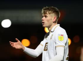 Lewis Cass of Port Vale in action during the Sky Bet League Two match between Port Vale and Hartlepool United at Vale Park on November 27, 2021 in Burslem, England. (Photo by Morgan Harlow/Getty Images)