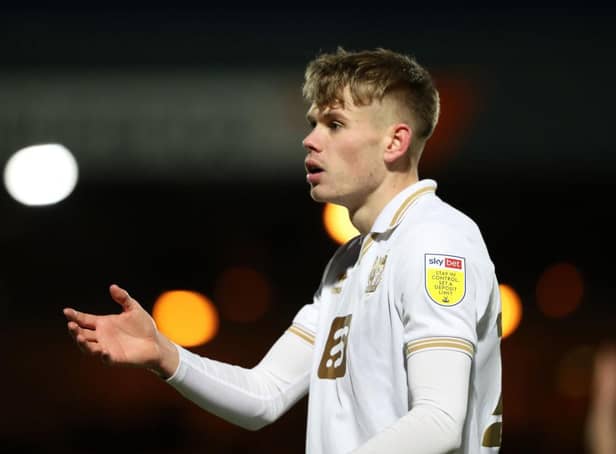 Lewis Cass of Port Vale in action during the Sky Bet League Two match between Port Vale and Hartlepool United at Vale Park on November 27, 2021 in Burslem, England. (Photo by Morgan Harlow/Getty Images)