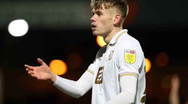 Lewis Cass of Port Vale in action during the Sky Bet League Two match between Port Vale and Hartlepool United at Vale Park on November 27, 2021 in Burslem, England. (Photo by Morgan Harlow/Getty Images)