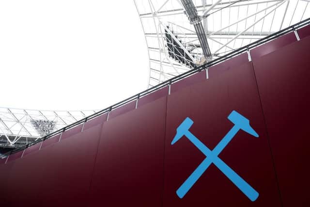 A detailed view of a West Ham badge inside the London Stadium (Photo by Warren Little/Getty Images)