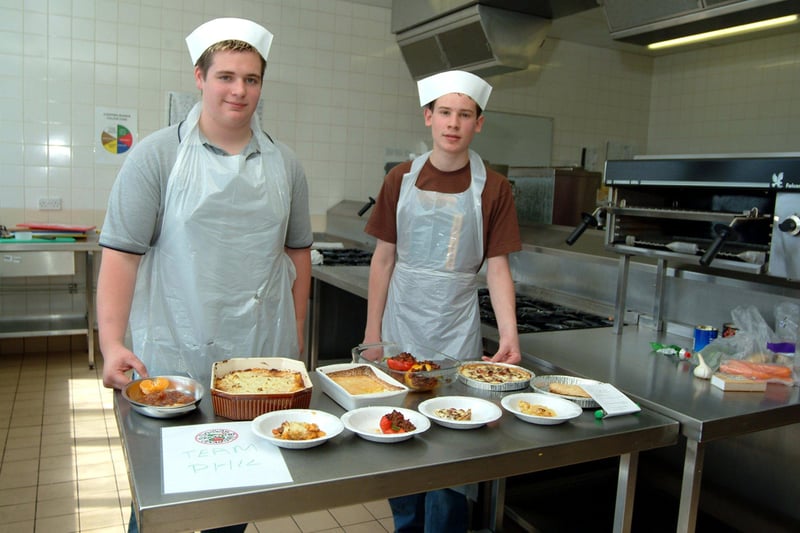 Apprentices from power stations throughout the country competed in a 'Ready, Steady, Cook!'-style competition organised by Doncaster College and young people's health and wellbeing organisation, Jigsaw. Winners Frankie Abbott (left) and Alan Hawkins with their winning dishes back in 2005