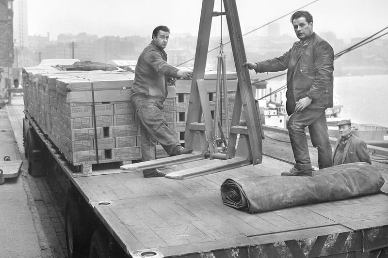 40 tons of corned beef was unloaded from the cargo ship Clan Macindoe at the Corporation Quay in this photo from February 1971.