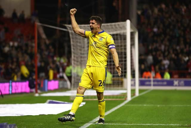 NOTTINGHAM, ENGLAND - AUGUST 18: Darragh Lenihan of Blackburn Rovers celebrates his goal during the Sky Bet Championship match between Nottingham Forest and Blackburn Rovers at City Ground on August 18, 2021 in Nottingham, England. (Photo by Matthew Lewis/Getty Images)