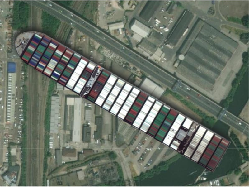The ship compared to St George's Bridge.