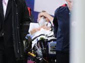 Christian Eriksen is taken to hospital after receiving CPR on the pitch.