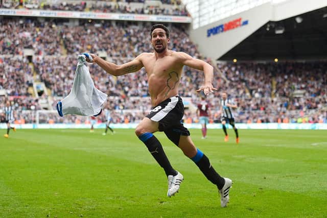 Jonas Gutierrez of Newcastle United celebrates scoring his team's second goal against West Ham United  (Photo by Stu Forster/Getty Images)