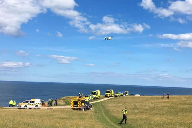 The Great North Air Ambulance pictured as it arrived at the scene.