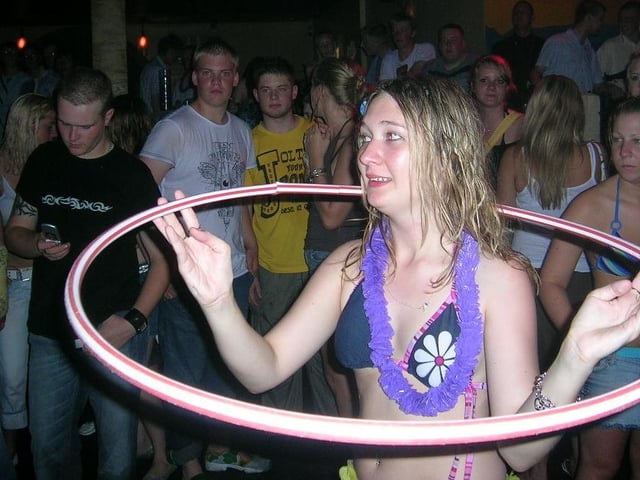 Having a go with the hula hoop 17 years ago. Photo: Wayne Groves.