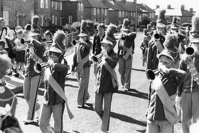 South Shields Squadronaires were pictured marching to Oakleigh Gardens, Cleadon for a display in 1977.