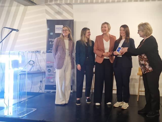Liz St Louis and Nicol McConnell receiving the People's Choice Award at the Digital Leaders Impact Awards
