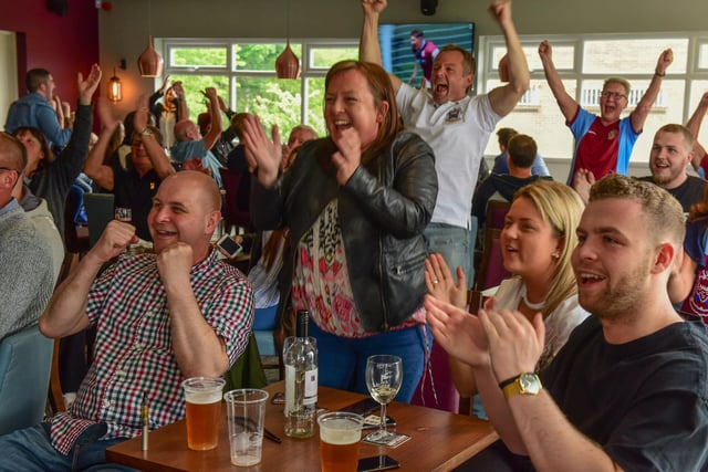 Happy Shields fans celebrate their team winning the FA Vase in 2017. Are you in the picture?