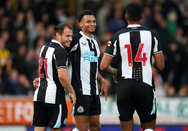 Jacob Murphy celebrates scoring Newcastle United's first goal.