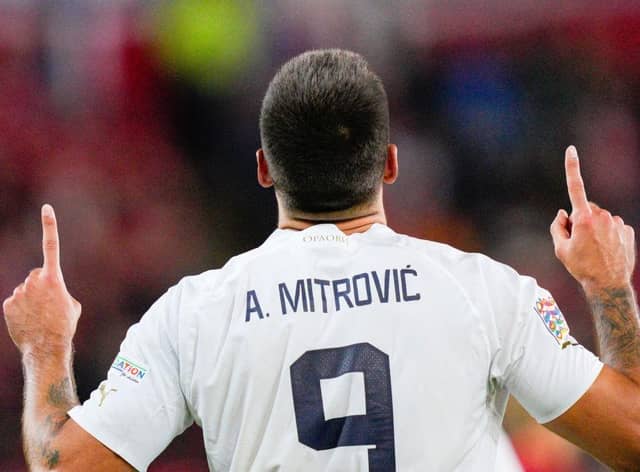 Fulham's Aleksandar Mitrovic celebrates after scoring for Serbia against Norway this week.