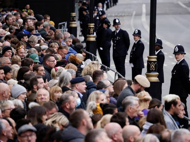 The crowd near Horse Guards in London ahead of the State Funeral of Queen Elizabeth II. Picture date: Monday September 19, 2022.