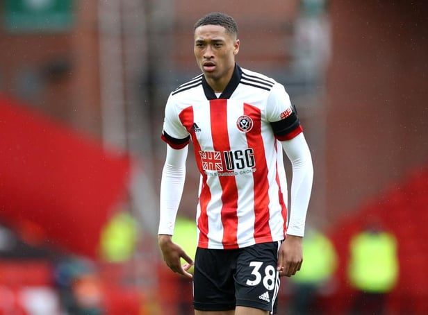 Daniel Jebbison of Sheffield United looks on during the Premier League match between Sheffield United and Burnley at Bramall Lane on May 23, 2021 in Sheffield, England. A limited number of fans will be allowed into Premier League stadiums as Coronavirus restrictions begin to ease in the UK.  (Photo by George Wood/Getty Images)