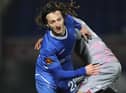 Jacob Mendy of Wealdstone in action with Hartlepool United's Jamie Sterry in the Vanarama National League match between Hartlepool United and Wealdstone at Victoria Park, Hartlepool on Saturday 9th January 2021. (Credit: Mark Fletcher | MI News)