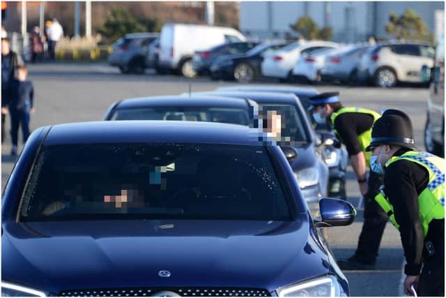 Police spoke to drivers in the Harbour Drive South car park by the Little Haven beach promenade in South Shields. Picture: North News.