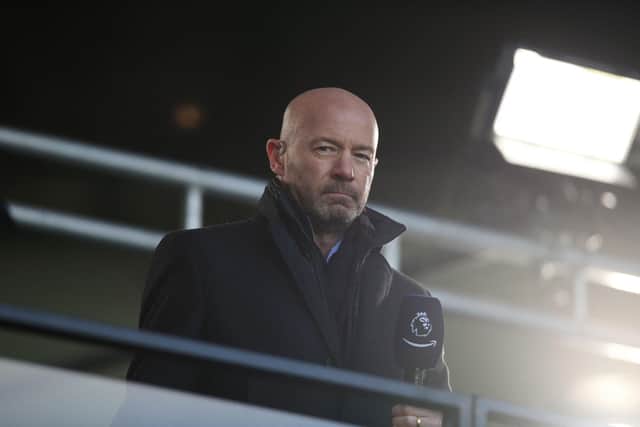Football pundit and former England player Alan Shearer is seen during the English Premier League football match between Leeds United and Sheffield United at Elland Road.