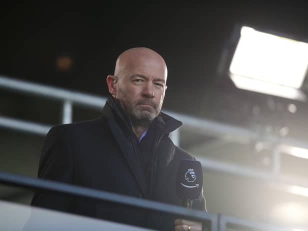 Football pundit and former England player Alan Shearer is seen during the English Premier League football match between Leeds United and Sheffield United at Elland Road.