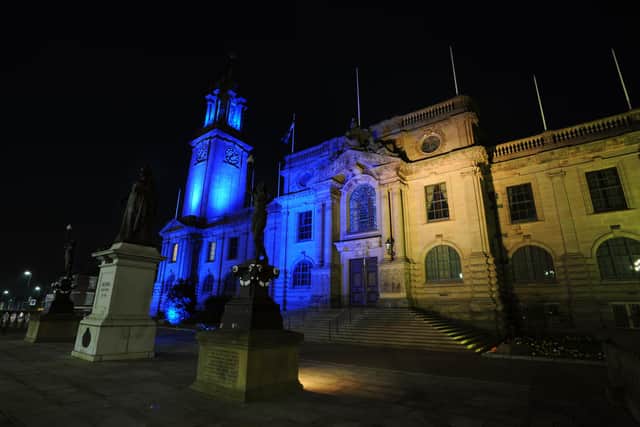 South Shields Town Hall will be bathed in blue and yellow light to show support for Ukraine.