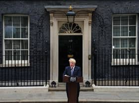 Prime Minister Boris Johnson addresses the nation as he announces his resignation outside 10 Downing Street. Picture: Carl Court/Getty Images.