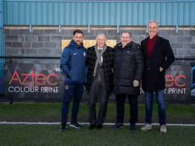 (From left to right) Former Sunderland striker and current South Shields manager Kevin Phillips, ex-Sunderland manager Peter Reid, John Cooke and South Shields chief executive Lee Picton.
