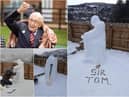 Reg Warnes, from Rothbury, created a snow sculpture tribute to Captain Sir Tom Moore.