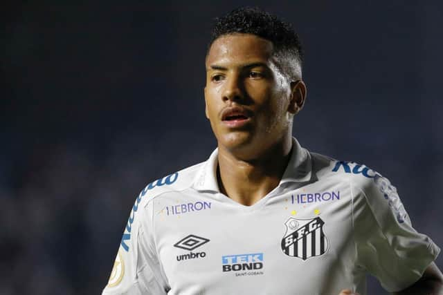 Angelo of Santos looks on during the match between Santos and Flamengo as part of Brasileirao Series A 2022 at Vila Belmiro Stadium on July 02, 2022 in Santos, Brazil. (Photo by Ricardo Moreira/Getty Images)