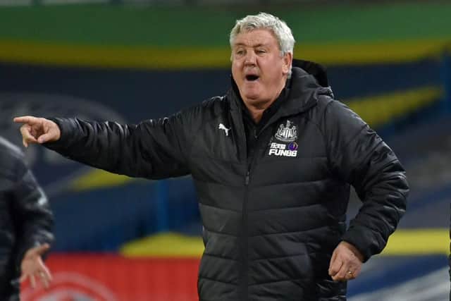 Newcastle United's English head coach Steve Bruce gestures on the touchline during the English Premier League football match between Leeds United and Newcastle United at Elland Road in Leeds, northern England on December 16, 2020.