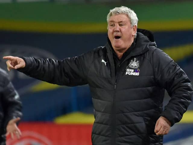 Newcastle United's English head coach Steve Bruce gestures on the touchline during the English Premier League football match between Leeds United and Newcastle United at Elland Road in Leeds, northern England on December 16, 2020.