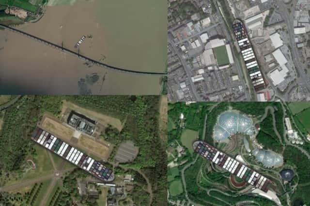 Ever Given dwarfs some of the UK's most famous sites including Old Trafford, the Eden Project and Stormont (Glitch)