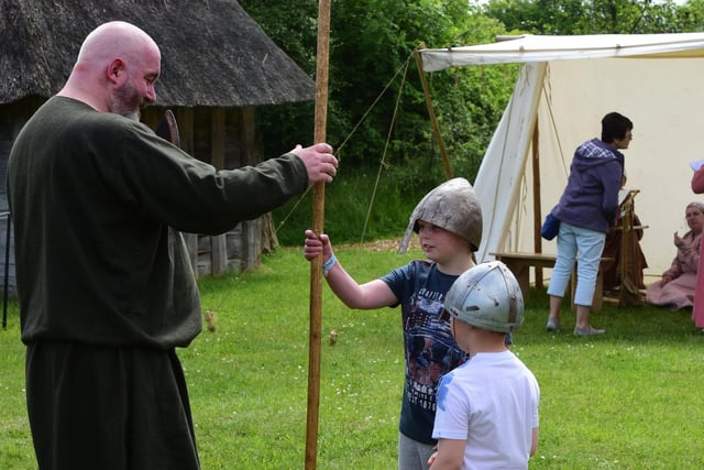 Matthew Bettany (9) and Samuel Davies (4) got a demonstration of medieval arts in 2017.