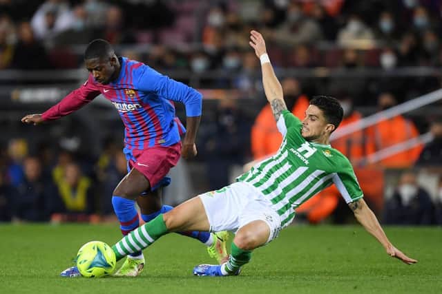 Newcastle and Manchester United target Ousmane Dembele playing for Barcelona (Photo by Alex Caparros/Getty Images)