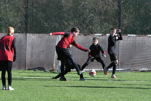 Action from a charity marathon five-a-side football match at Harton & Westoe Miners Welfare, on Friday.