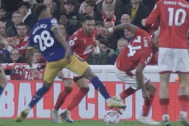 Joe Willock's challenge on Andre Ayew (photo: NFFC).