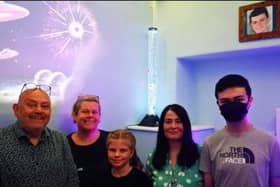 Left to right is Ray Spencer (Waves patron) Suzanne Jackson (Waves chair) Leah Denny (member) Joan Ternent (Lee's mam) and Cody Ternent (Lee's brother)