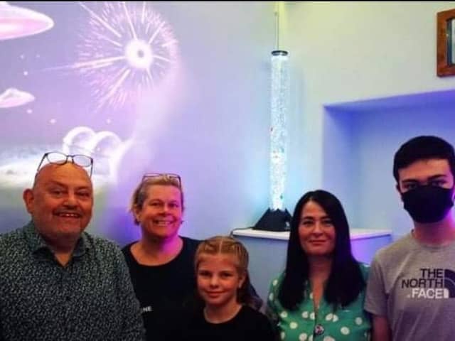 Left to right is Ray Spencer (Waves patron) Suzanne Jackson (Waves chair) Leah Denny (member) Joan Ternent (Lee's mam) and Cody Ternent (Lee's brother)